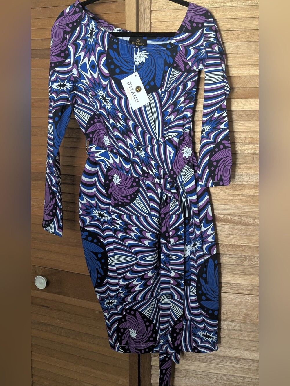 Purple Print Wrap Dress - Long Sleeve
